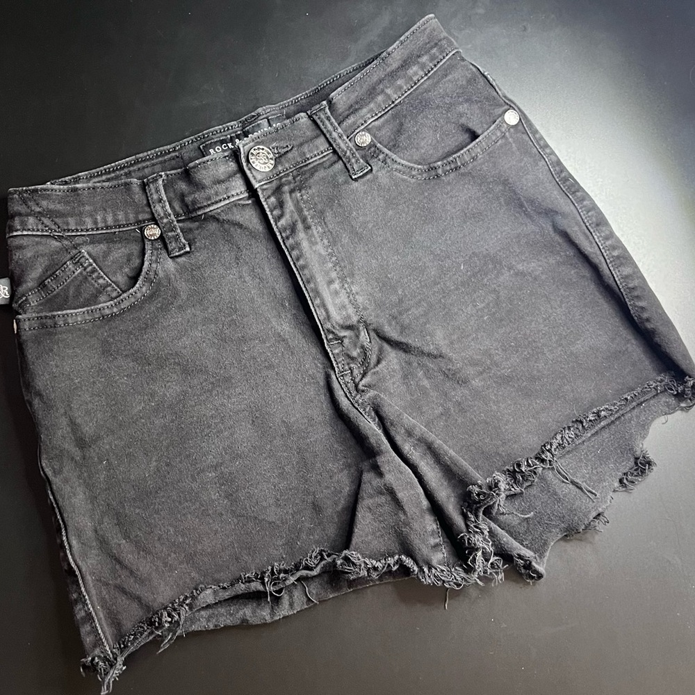 Rock & Republic Black Raw Hem High Line Jean Shorts Size 10 GUC